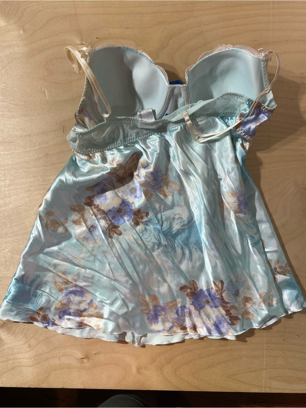 Apt. 9 Light Blue Floral Satin Chemise with Cream Lace XL (SC) - Picture 8 of 9